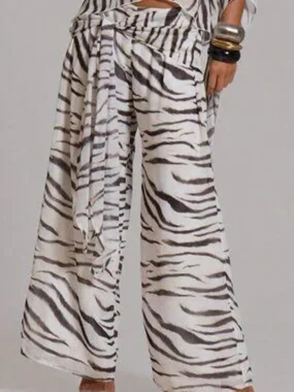 ZARA Multicolor Casual Boho Women's Zebra Print Tie Waist Wide Leg Trousers